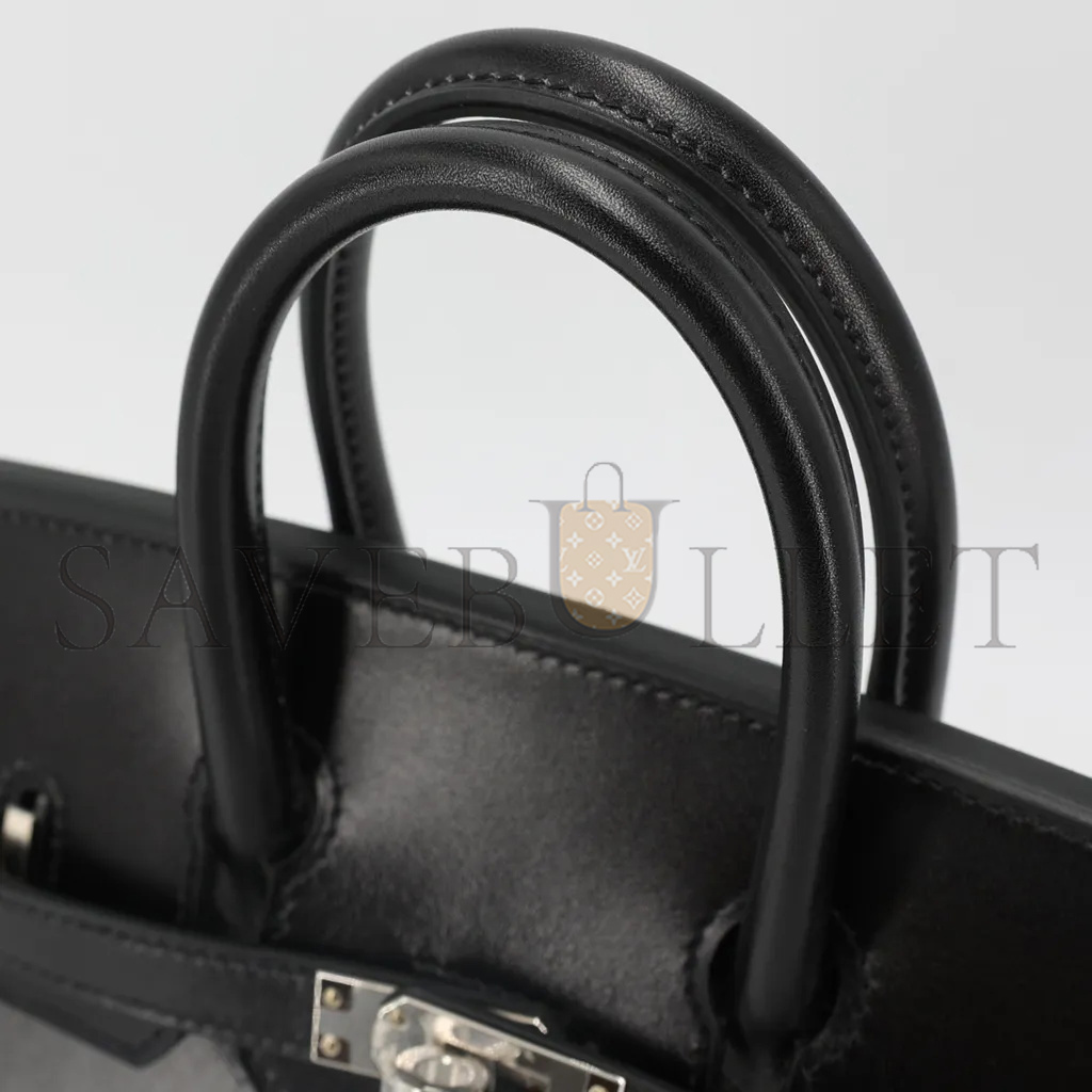 H**mes master birkin 25 box leather black silver buckle h029283ck86 (25*20*13cm)